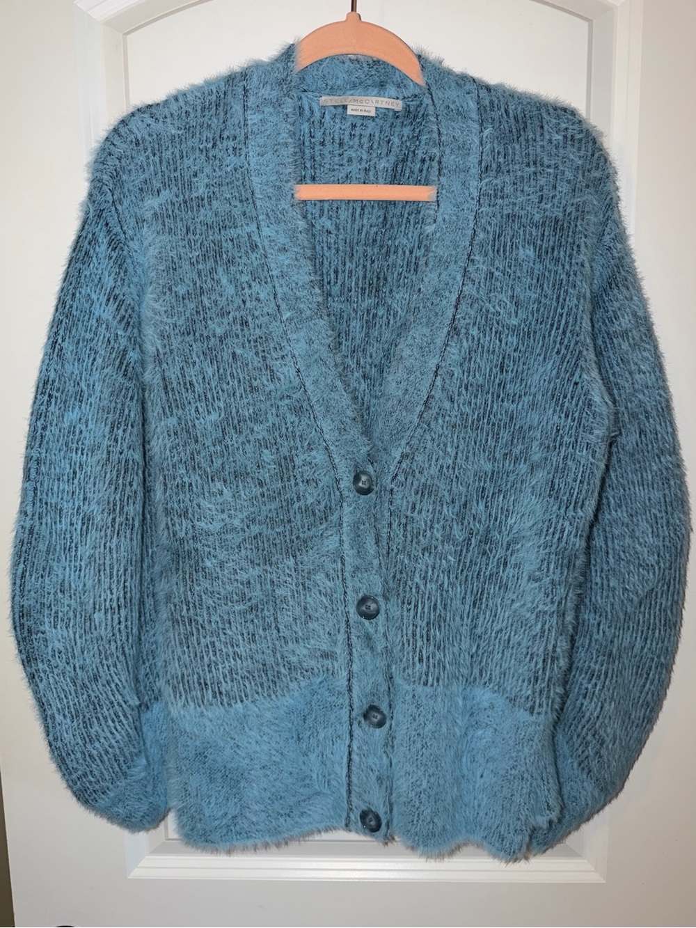 Stella McCartney Teal Fuzzy Button-Front Cardigan